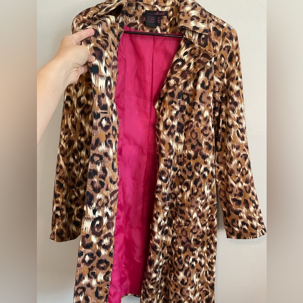 Y2K Retro Leopard Animal Print Midi Streetwear Trench Indie Coat - Size Medium - Picture 4 of 12